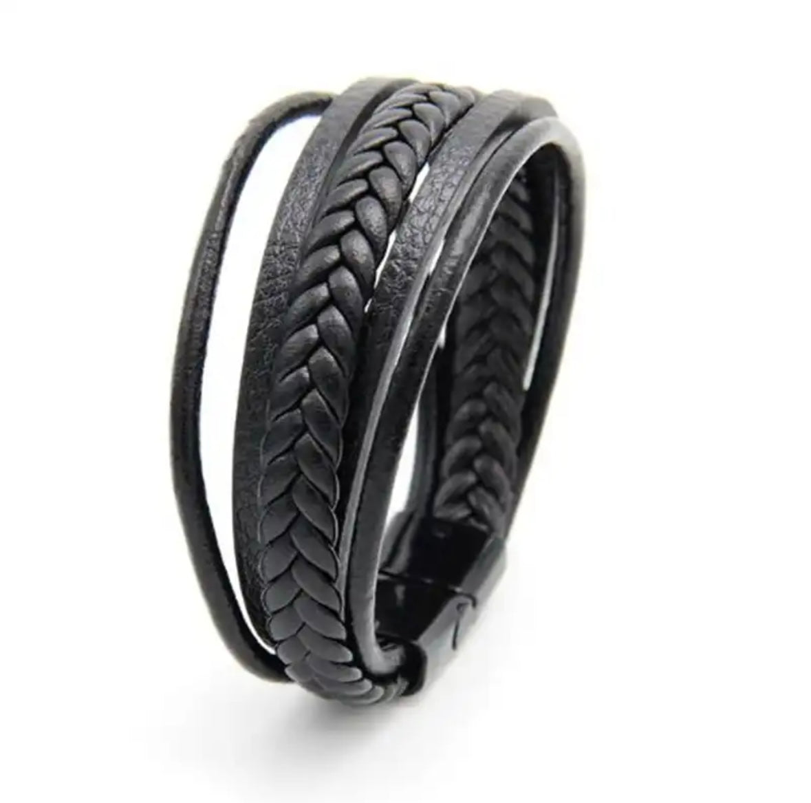 Colossus Black Leather Bracelet