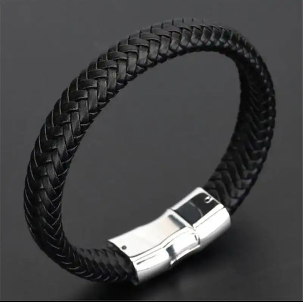 Colossus Black Leather Bracelet
